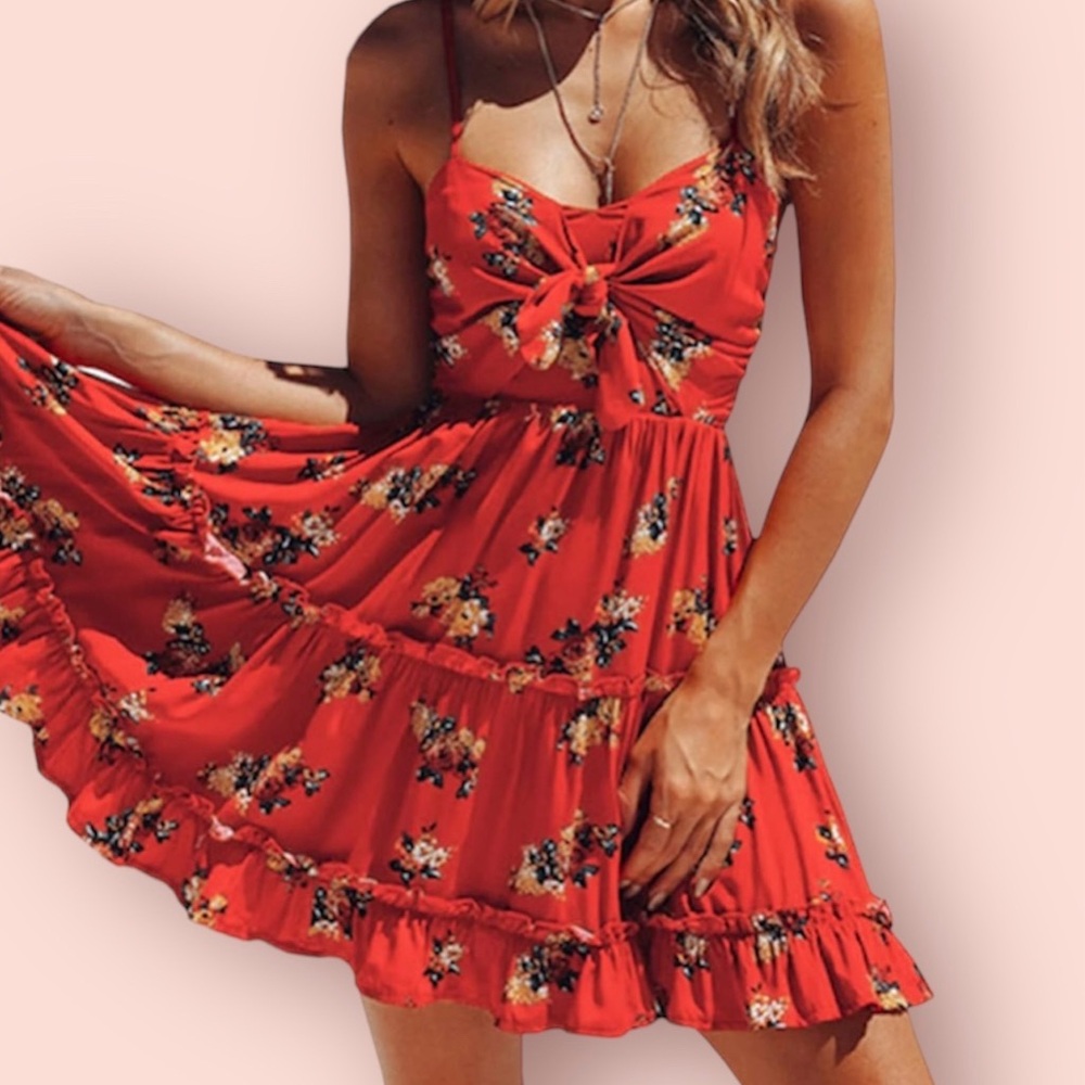 Front Tie Floral Dress